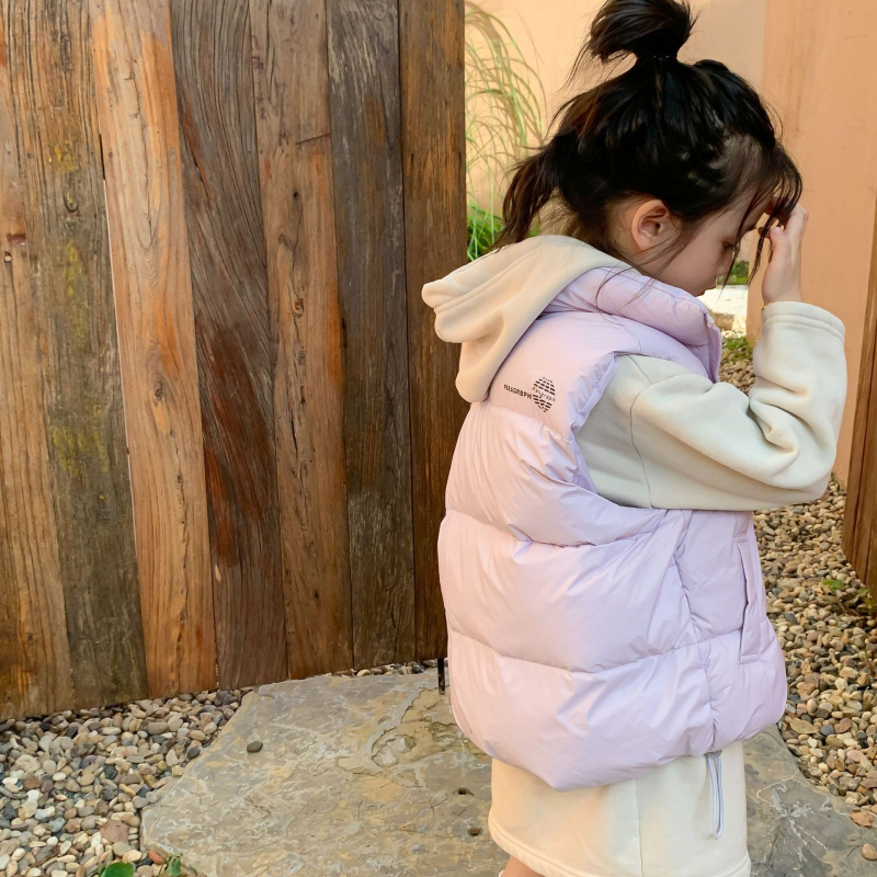 Gyerekeknek szóló pehelymellény, ujjatlan, K-stílus, laza szabás, külső nylon