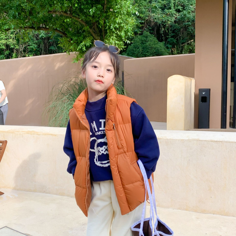 Gyerekeknek szóló pehelymellény, ujjatlan, K-stílus, laza szabás, külső nylon