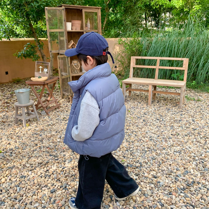 Gyerekeknek szóló pehelymellény, ujjatlan, K-stílus, laza szabás, külső nylon