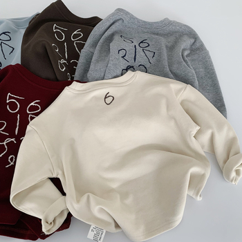 Dječja majica s dugim rukavima, unisex, korejski stil, s natpisom slovima, poliester 65,7%, bez kapulje, za uzrast 3-8 godina