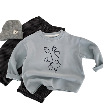 Dječja majica s dugim rukavima, unisex, korejski stil, s natpisom slovima, poliester 65,7%, bez kapulje, za uzrast 3-8 godina