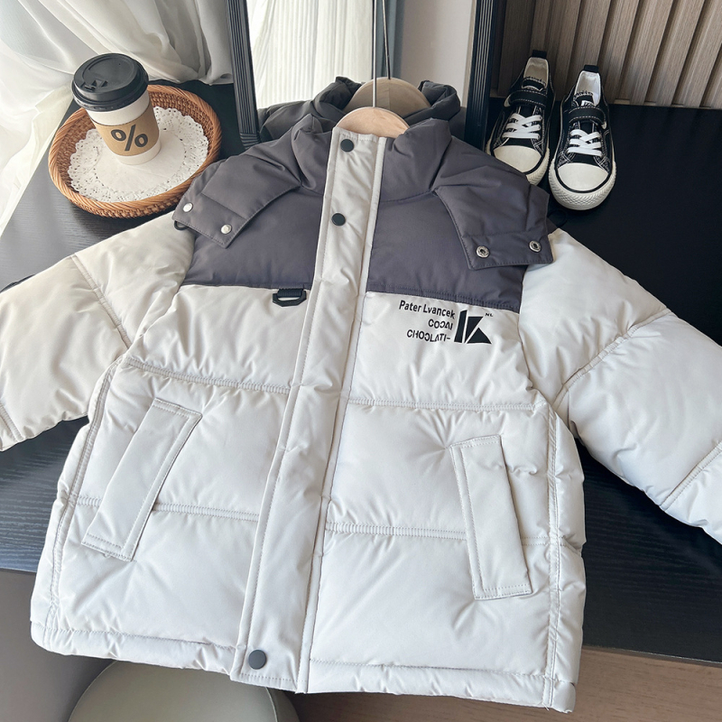 Bērnu kokvilnas jaka ar kapuci, korejiešu stila, bieza, poliestera pildījums