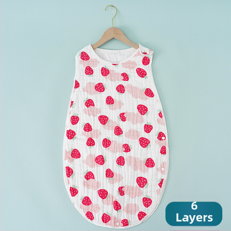 Zīdaiņu guļammaiss vestes stilā, tīrs kokvilnas audums, kokvilnas pildījums, augļu karikatūras dizains