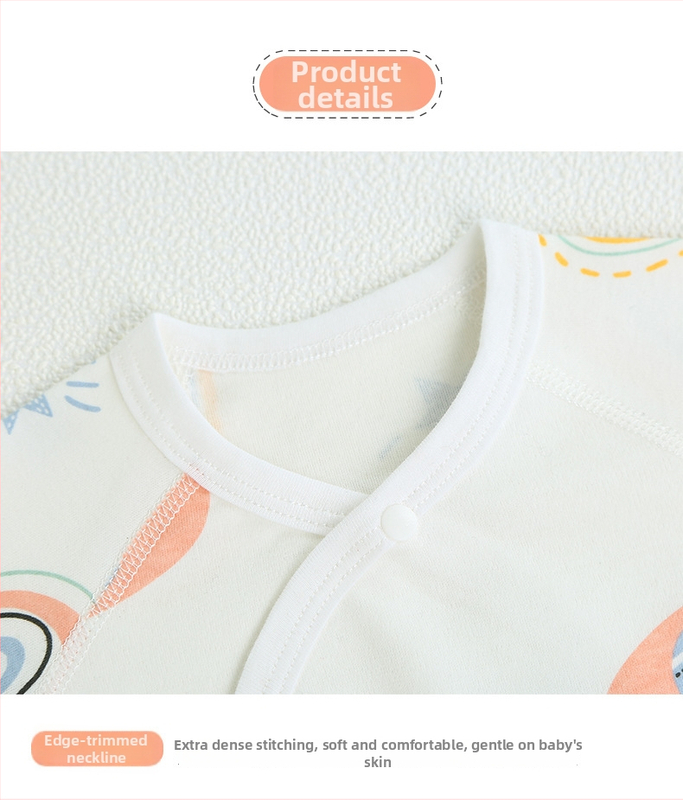 Zīdaiņu kokvilnas pidžama ar Velcro aizdari, puse muguras dizains, četrām sezonām