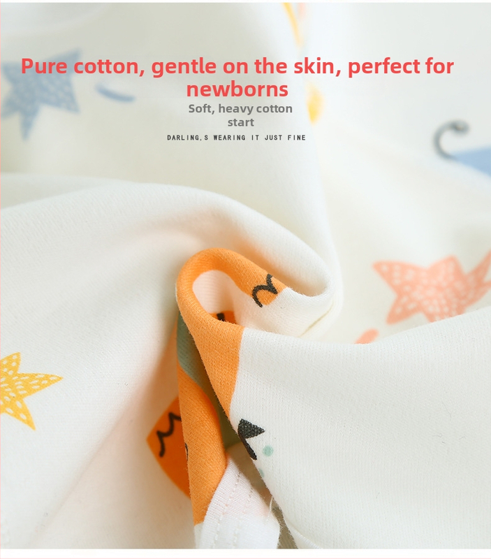 Zīdaiņu kokvilnas pidžama ar Velcro aizdari, puse muguras dizains, četrām sezonām