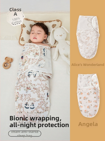 Anti-jump gulēšanas somiņa zīdaiņiem - karikatūras raksts, ārējais materiāls kokvilnas maisījums, odere un pildījums 100% kokvilna, kokon veida tips, piemērots 0–1 gadam