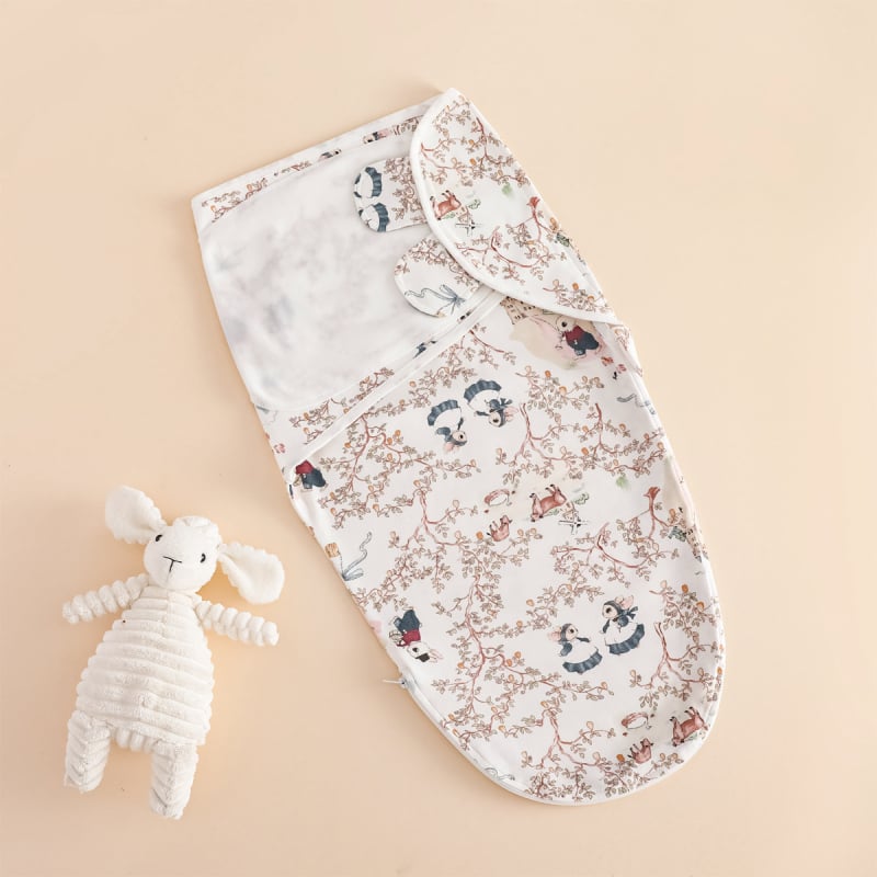 Sac de dormit anti sărituri pentru bebeluși - model cartoon, exterior din amestec de bumbac, căptușală și umplutură 100% bumbac, tip cocoon