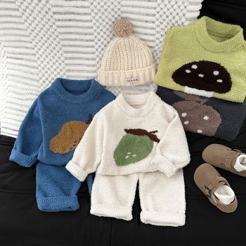 Bebin unisex dvodijelni kućni komplet, debeli poliester, korejski stil, dugi rukav i duge hlače