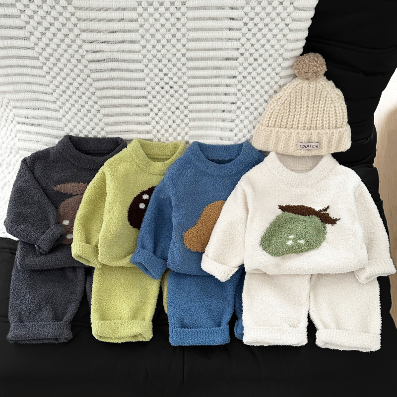 Bebin unisex dvodijelni kućni komplet, debeli poliester, korejski stil, dugi rukav i duge hlače