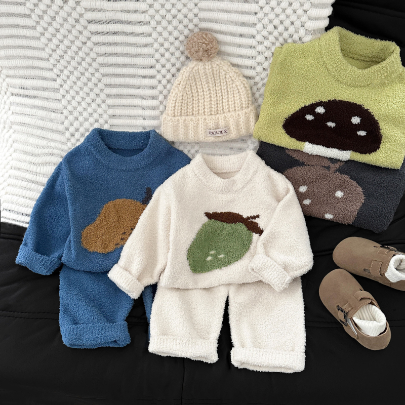 Bebin unisex dvodijelni kućni komplet, debeli poliester, korejski stil, dugi rukav i duge hlače
