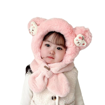 Žieminė vaikų megztinė kepurė su fliso pamušalu, šilta, mielas multfilmo stilius, ausų apsauga, kupolo viršus, be skrybelės borto — amžius 6–12 mėnesių, 1–2 metai, 2–4 metai