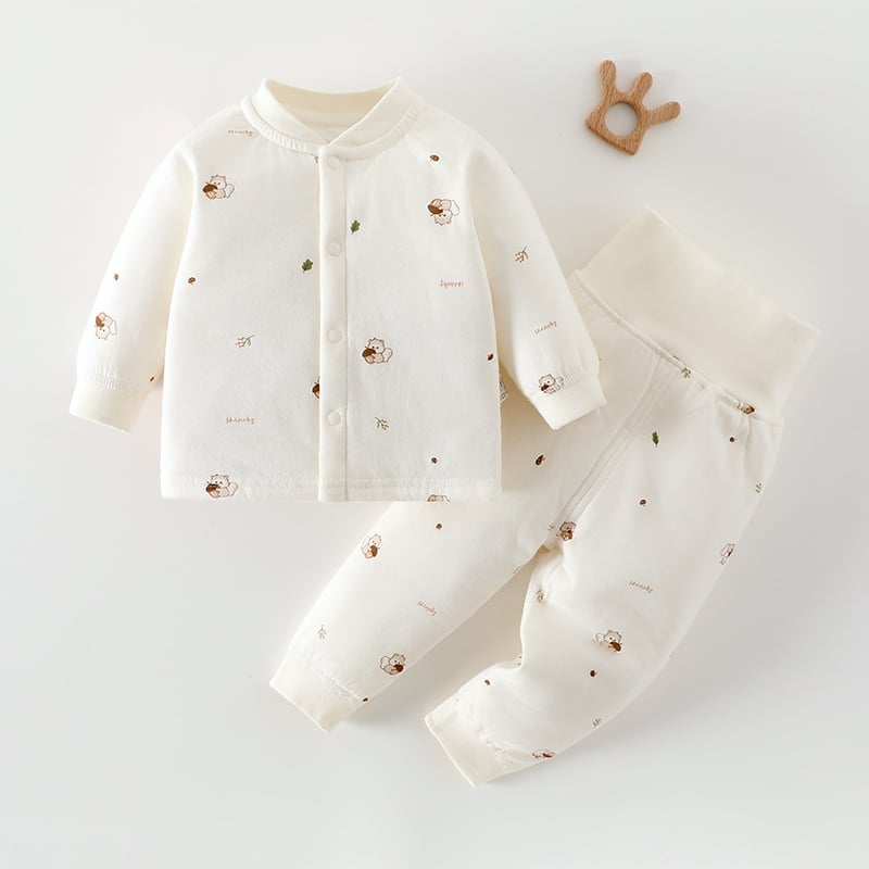 Beebide puuvillane talvine kaheosaline komplekt pikkade varrukate ja pikkade pükstega, ilma kapuutsita, 100% puuvill, sobib 0–1 aastastele