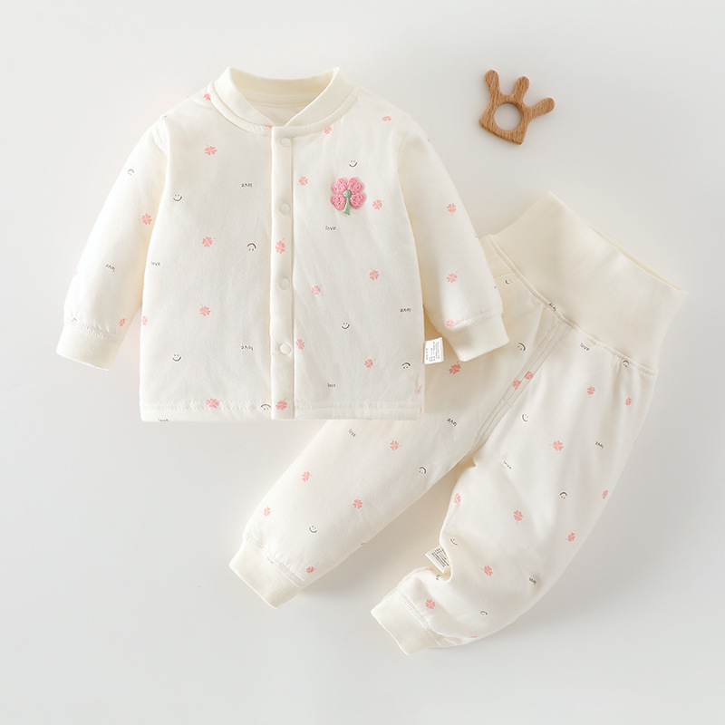 Beebide puuvillane talvine kaheosaline komplekt pikkade varrukate ja pikkade pükstega, ilma kapuutsita, 100% puuvill, sobib 0–1 aastastele