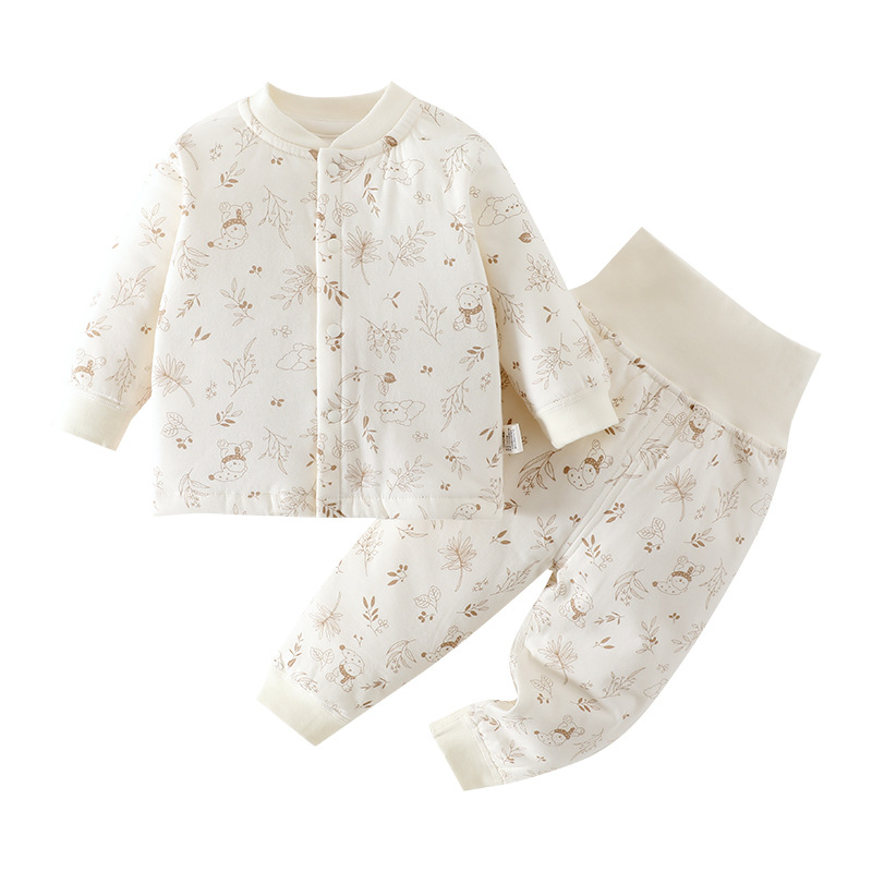 Beebide puuvillane talvine kaheosaline komplekt pikkade varrukate ja pikkade pükstega, ilma kapuutsita, 100% puuvill, sobib 0–1 aastastele