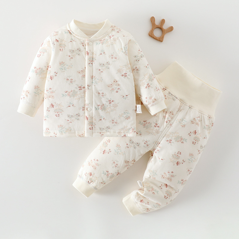 Beebide puuvillane talvine kaheosaline komplekt pikkade varrukate ja pikkade pükstega, ilma kapuutsita, 100% puuvill, sobib 0–1 aastastele