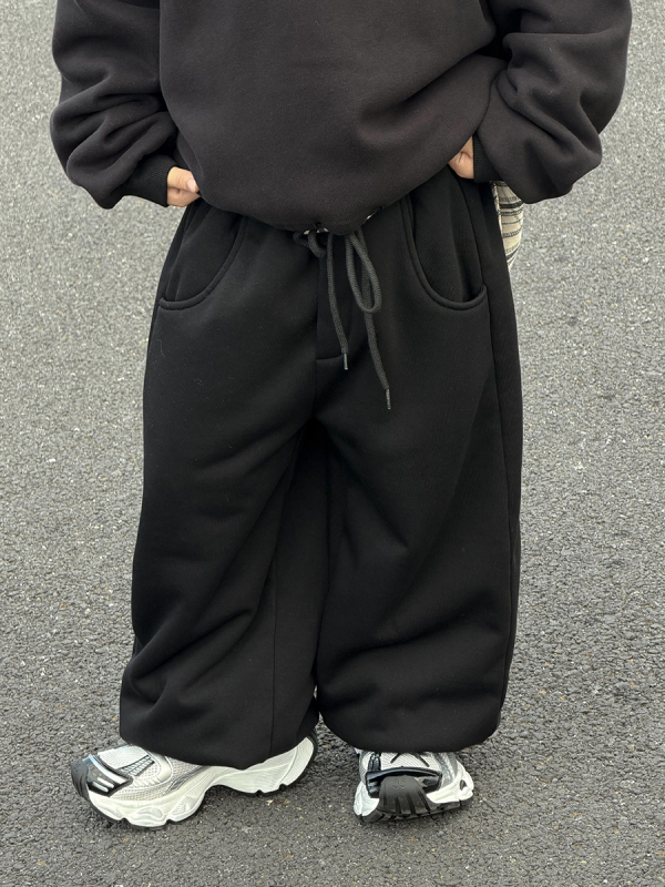 Pantaloni lungi pentru copii, stil casual cu manșete, 61% bumbac, talie elastică, iarnă