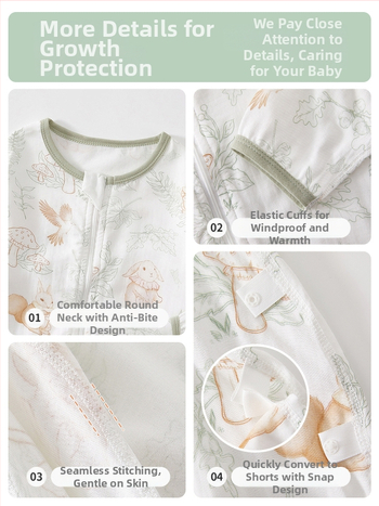 Guļammaiss bērniem – bambusa šķiedras audums, sintētiska pildviela, noņemami piedurknes, piemērots vasarai, pavasarim un rudenim, karikatūras raksts