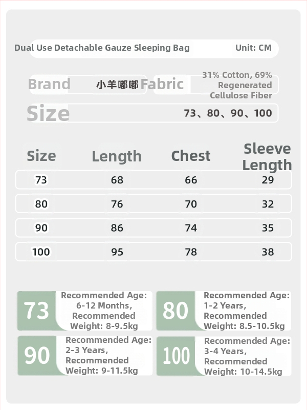 Guļammaiss bērniem – bambusa šķiedras audums, sintētiska pildviela, noņemami piedurknes, piemērots vasarai, pavasarim un rudenim, karikatūras raksts