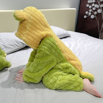 Dječja jedinstvena pidžama-kombinezon za spavanje, crtani stil, kordurojna tkanina s krznom kunića 81–90%, za novorođenčad, zima