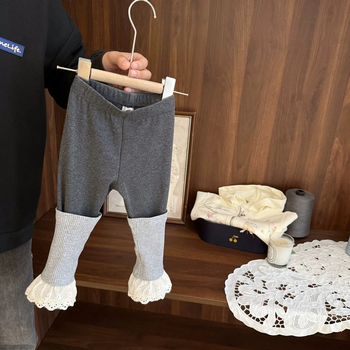 Colanți pentru copii, cu dantelă în stil coreean, 90% bumbac, lungi, talie medie, 3-8 ani