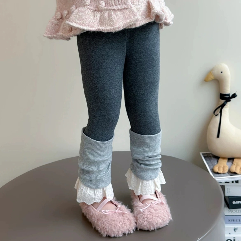 Colanți pentru copii, cu dantelă în stil coreean, 90% bumbac, lungi, talie medie, 3-8 ani