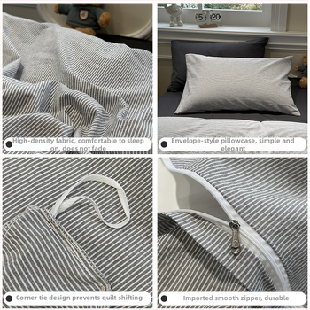 Išplauta medvilninė patalynė, keturių dalių komplektas, dryžių ir languoto rašto modelis, reaktyvinis dažymas