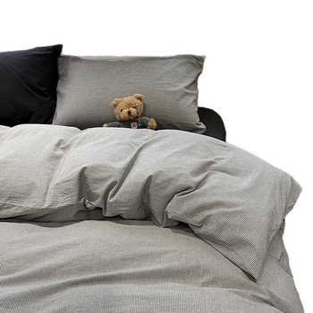 Išplauta medvilninė patalynė, keturių dalių komplektas, dryžių ir languoto rašto modelis, reaktyvinis dažymas