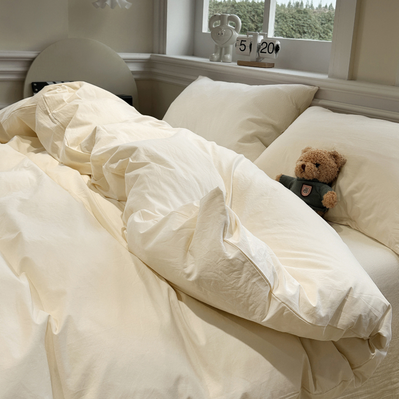 Išplauta medvilninė patalynė, keturių dalių komplektas, dryžių ir languoto rašto modelis, reaktyvinis dažymas