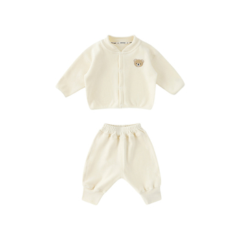 Dječji dvodijelni set za jesen/zimu, unisex, oatmeal knit tkanina, 93% poliester, dugi rukav, dugačke hlače, zatvaranje jednim redom gumba, crtani motiv