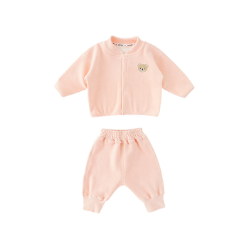 Dječji dvodijelni set za jesen/zimu, unisex, oatmeal knit tkanina, 93% poliester, dugi rukav, dugačke hlače, zatvaranje jednim redom gumba, crtani motiv