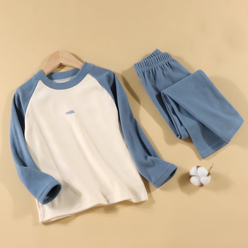 Vaikų velūro šilto pižamų komplektas (viršus + kelnytės) – rudens sezonui, 3–8 metai, 100% poliesteris