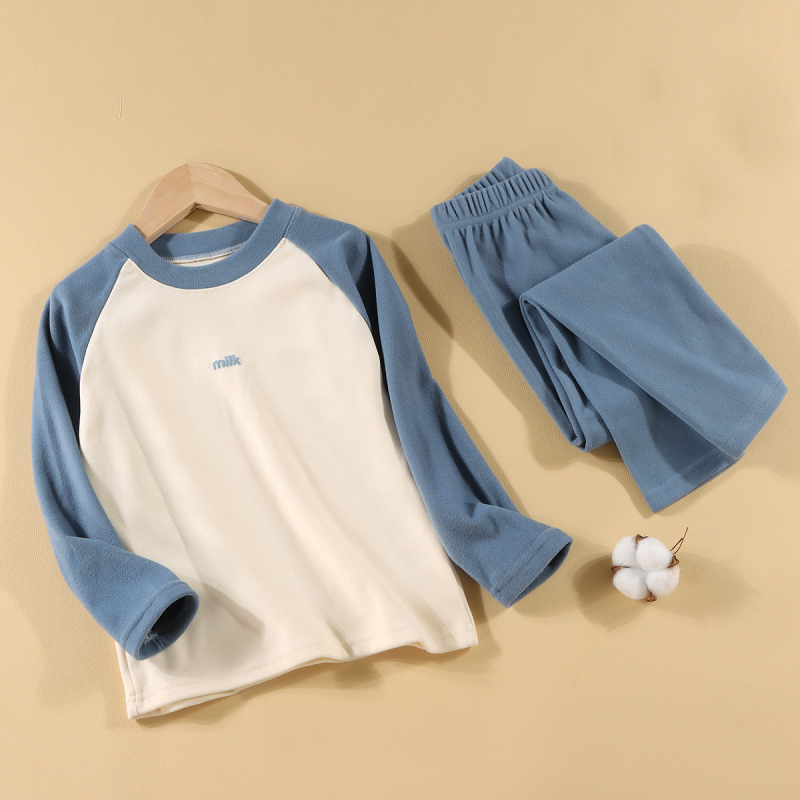 Vaikų velūro šilto pižamų komplektas (viršus + kelnytės) – rudens sezonui, 3–8 metai, 100% poliesteris