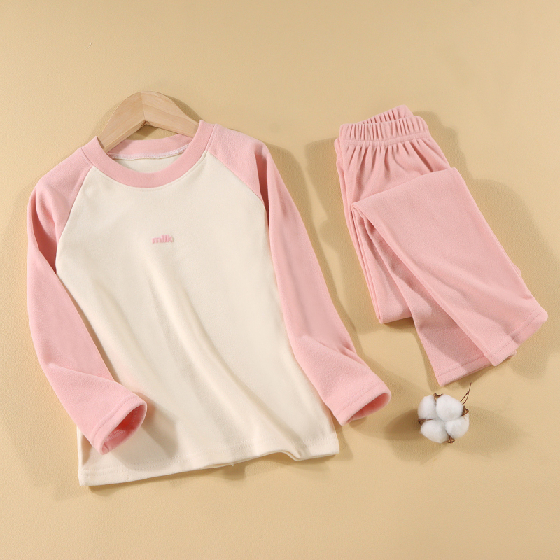 Vaikų velūro šilto pižamų komplektas (viršus + kelnytės) – rudens sezonui, 3–8 metai, 100% poliesteris