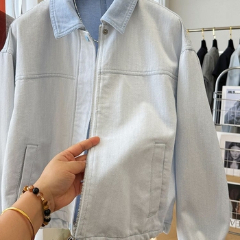 Ženska denimska jakna u korejskom casual stilu, dugi rukav, Turn-down ovratnik, normalna duljina, 95% poliester, jesen 2025