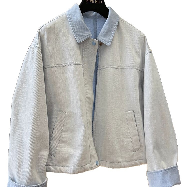 Ženska denimska jakna u korejskom casual stilu, dugi rukav, Turn-down ovratnik, normalna duljina, 95% poliester, jesen 2025
