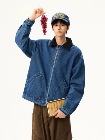 Sako s patchworkovým golierom, tkanina z bavlneného zmesi, predný zips, voľný strih, dlhé rukávy, podšívka z polyesteru, ideálne na jar a jeseň