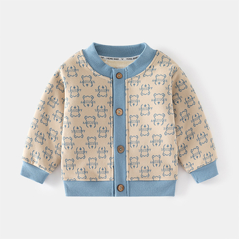 Laste fleecega cardigan, pikkade varrukatega, ühepoolne eesmine kinnis, paks polüesterkangas, polüestervooder