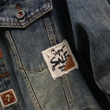 Džinsa jaka Korejas stilā, brīvā griezuma, apkakle ar lapiņu, 75% kokvilna 25% poliester