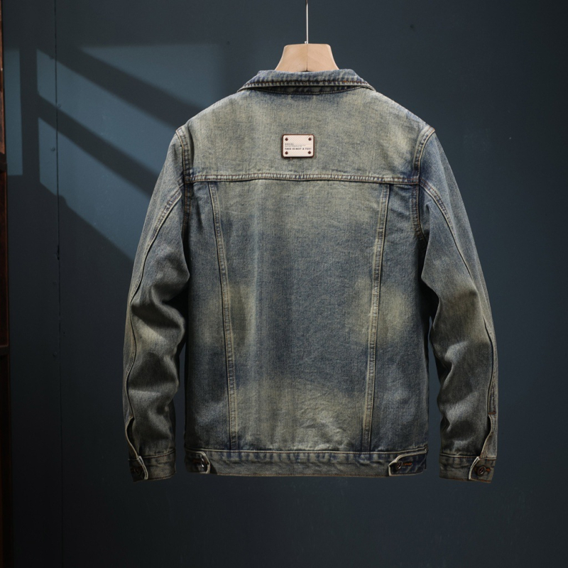 Džinsa jaka Korejas stilā, brīvā griezuma, apkakle ar lapiņu, 75% kokvilna 25% poliester