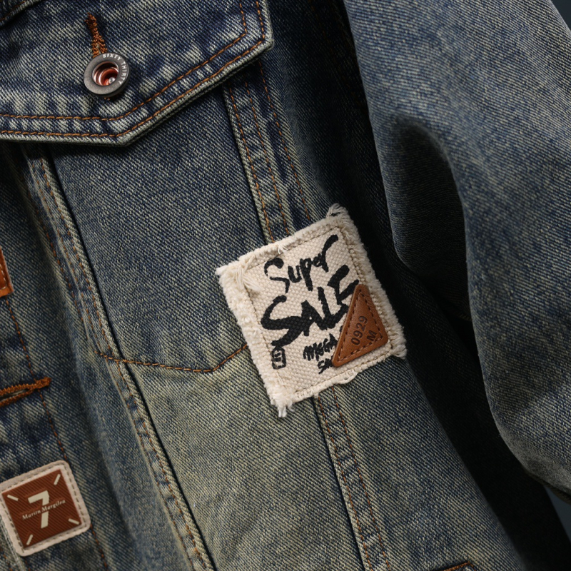 Džinsa jaka Korejas stilā, brīvā griezuma, apkakle ar lapiņu, 75% kokvilna 25% poliester