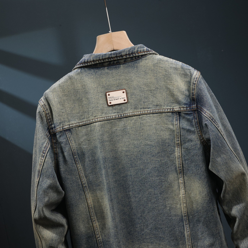 Džinsa jaka Korejas stilā, brīvā griezuma, apkakle ar lapiņu, 75% kokvilna 25% poliester