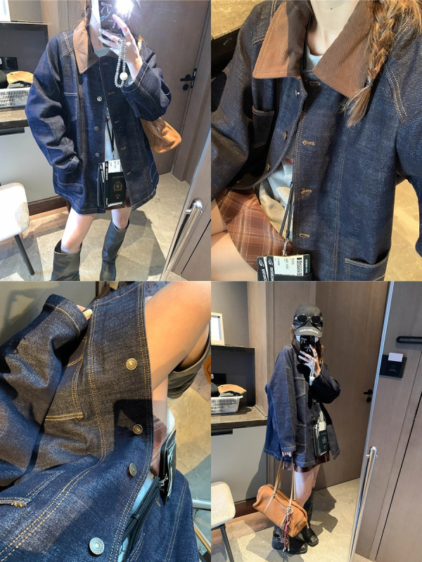 Patchwork sako patchwork, Turn-down golier, stredná dĺžka, dlhé rukávy, rovný strih