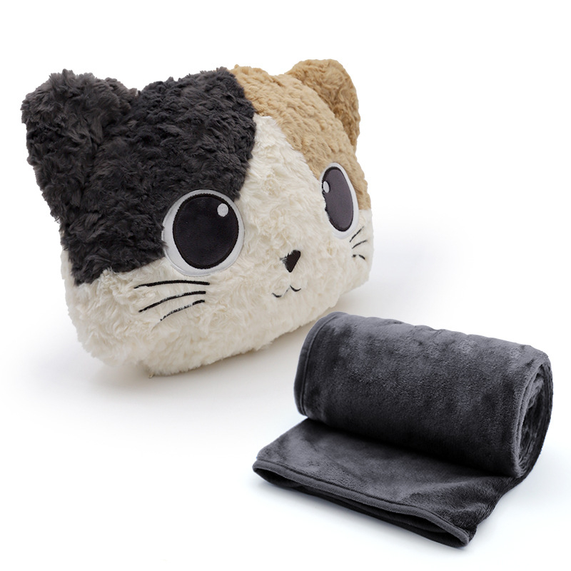 Μαξιλάρι‑κουβέρτα 2 σε 1 με μοτίβο γάτας, κέντημα, επένδυση από βελούδινο τρίχωμα κουνελιού, γέμισμα πολυεστερικό