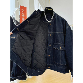 Džínsová bunda z bavlny, voľný strih, dlhé rukávy, okrúhly golier, zapínanie na jeden rad gombov, normálna dĺžka