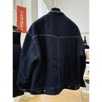 Džínsová bunda z bavlny, voľný strih, dlhé rukávy, okrúhly golier, zapínanie na jeden rad gombov, normálna dĺžka