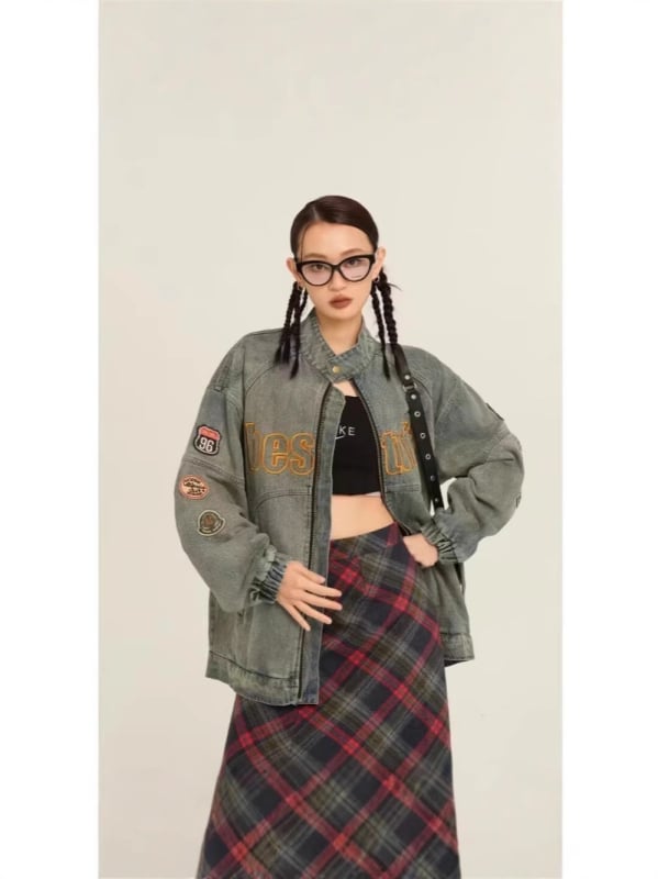 Muško džins jakna, urbani gradski stil, s printom, s širokim krojem, proljeće-jesen