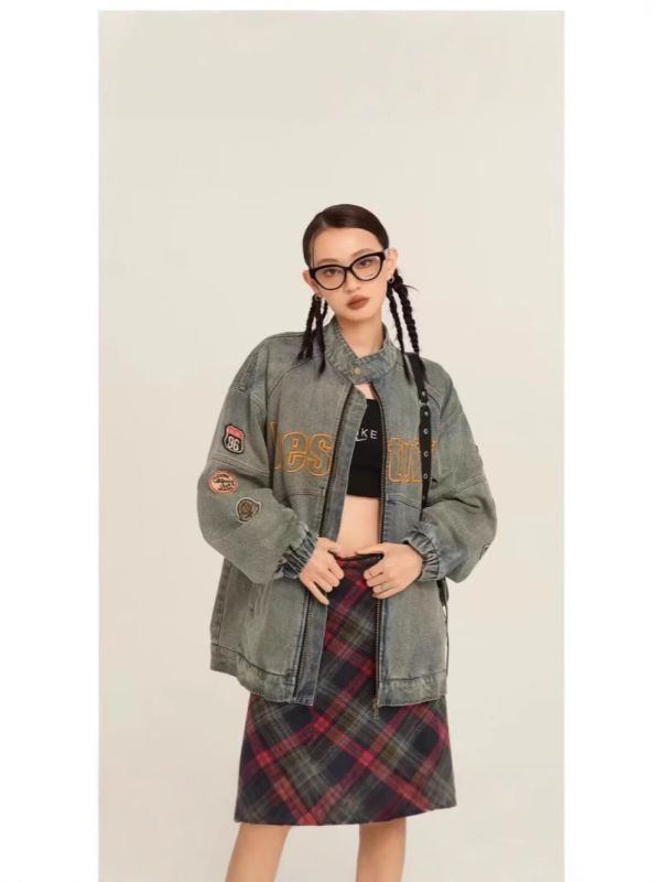 Muško džins jakna, urbani gradski stil, s printom, s širokim krojem, proljeće-jesen