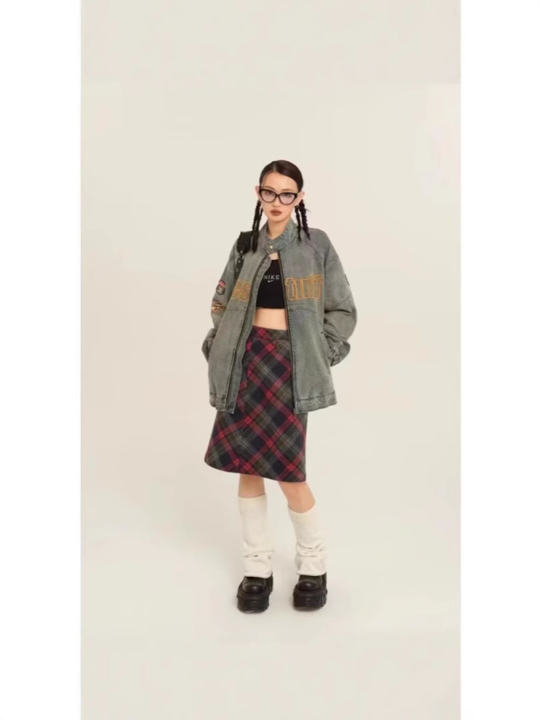 Muško džins jakna, urbani gradski stil, s printom, s širokim krojem, proljeće-jesen