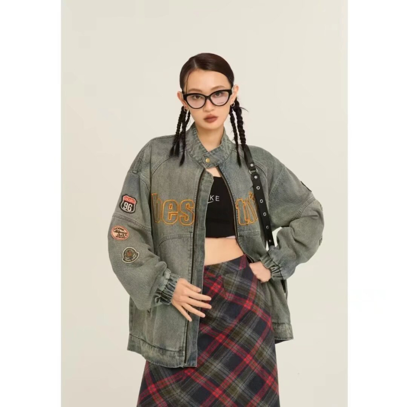 Muško džins jakna, urbani gradski stil, s printom, s širokim krojem, proljeće-jesen