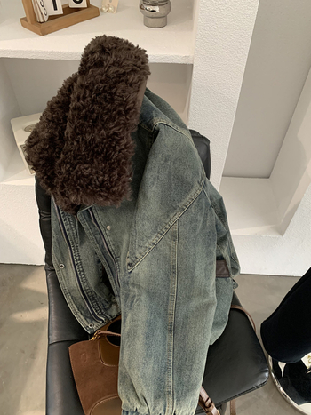 Dámska rifľová bunda s golierom, patchwork dizajn, voľný strih, dlhé rukávy, zips